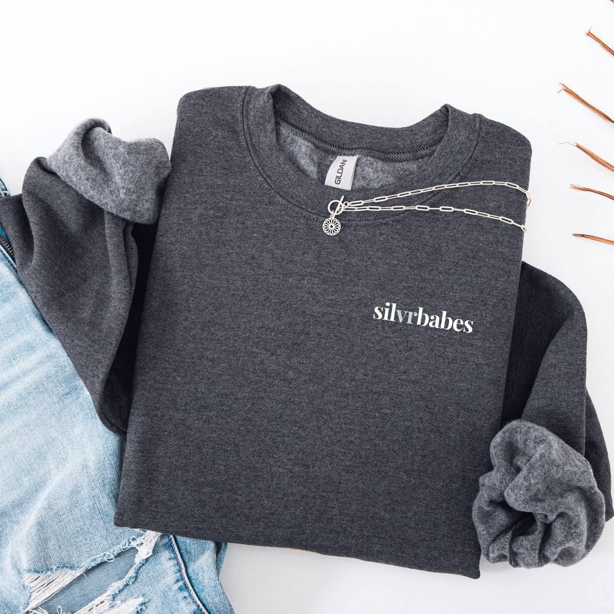 silvrbabes logo. Crewneck