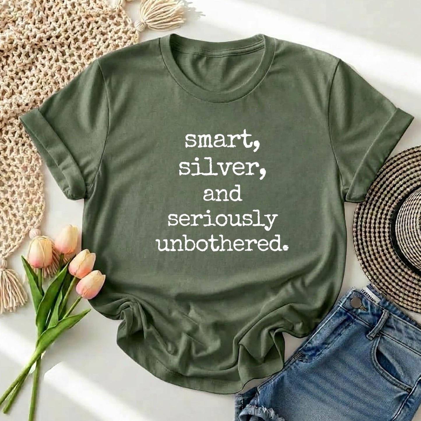 smart, silver, and seriously unbothered. T-shirt