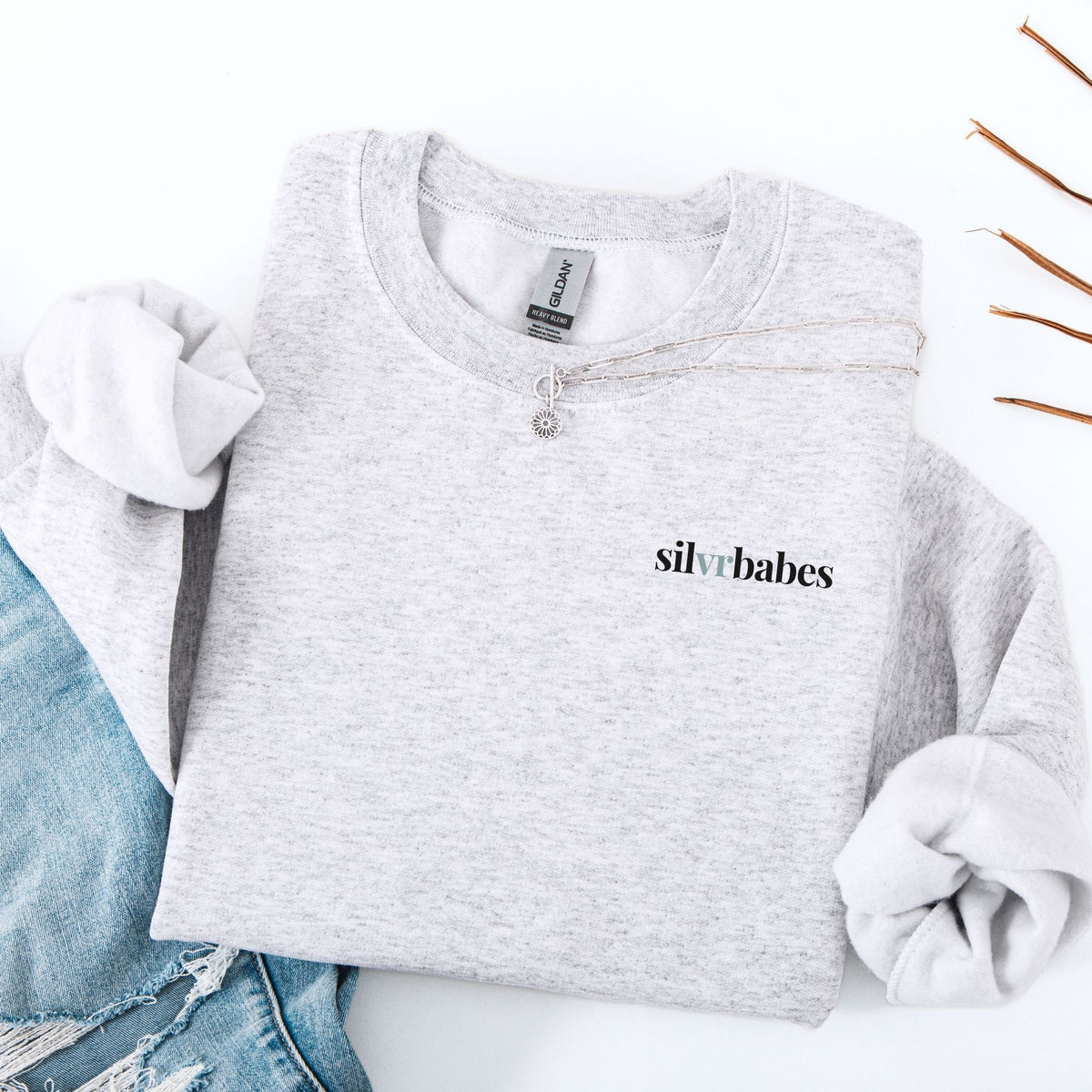 silvrbabes logo. Crewneck